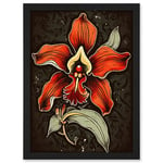 Artery8 Old School USA Tattoo Ink Body Art Red Orchid Rockabilly Americana 50s Artwork Framed A3 Wall Art Print