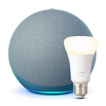 Echo (4th generation) | With premium sound | Twilight Blue + Philips Hue White Smart Bulb (E27), Works with Alexa