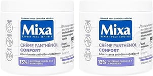 Mixa Intensif Peaux Sèches - Crème Panthénol Confort - Anti-Démangeaisons - Peaux Très Sèches et Réactives - Visage, Corps, Mains - Bébé, Enfant, Adulte Hypoallergénique - Sans Parfum - 400ml x2