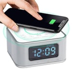 Mini Bluetooth Speaker Wireless Charging Clock Radio, USB Audio Playback Subwoofer Small Tone, Snooze Function, Handsfree Calling,alarm clock digital ANJT (Color : White)