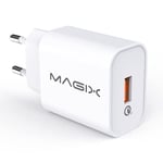 Magix Chargeur USB Mural Quick Charge 3.0 18W 3A, AC 100-240V à DC 6V 9V 12V (compatible Qc 1.0 2.0)(prise EUR)(Blanc)