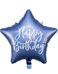 Grattis på födelsedagen! - Stjärnformad Marinblå folieballong med iriserande skrift 40 cm