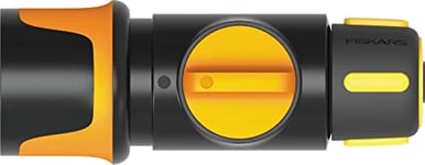 Fiskars Raccord de Tuyau, Taille universelle, Ø 9 mm (3/8"), Points de contact SoftGrip, 60 g, noir/orange/jaune, On/Off, 1027085