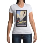 T-Shirt Femme Col V Paris New York Paquebot Affiche Poster Vintage Voyage Art Deco 30's