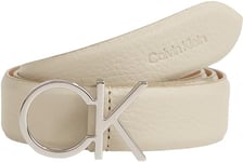 Calvin Klein Women Belt Ck Logo Belt 3.0 Pebble Leather, Beige (Stoney Beige), 65 cm