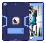 Coque pour iPad mini4/5e génération avec béquille, Durable, résistante aux Chocs, Rigide Hybride à Trois Couches de Protection pour iPad (Bleu Marine + Bleu)