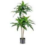 140 cm Konstgjord växt Dracena med kruka och 92 blad Konstgjord växt Konstgjord träd Palmgrön