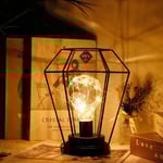 Batteridriven diamantbordslampa, 21 cm hög bur sladdlös lampa dekor hängande trådlös lampa sänglampa för bord hem balkong sovrum bröllop Diamond Black