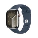Apple Watch Series 9 GPS + Cellular 45 mm Rustfritt Stål i Sølv med Stormblå Sport Band - S/M
