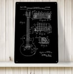 Electric Guitar Patent illustration, music, rock band A4 metal plaque decor sign