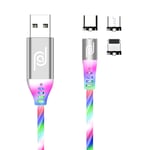 JJA Magnetic Charging Cable, Phone Charger, 3 in 1 Micro USB, Type C, i/Connector, Android Smart Phones, Fast Charger, Made with Luminous LED & Silicone Tubing (Rainbow)