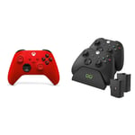 Xbox Wireless Controller - Pulse Red (Xbox Series X) & Venom Twin Charging Dock with 2 x Rechargeable Battery Packs - Black (Xbox Series X & S / Xbox One)