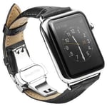 Qialino Apple Watch Series Ultra/8/SE (2022)/7/SE/6/5/4/3/2/1 Lær Armbånd - 49mm/45mm/44mm/42mm- Svart