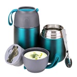 Food Flasks 500ml &700ml Insulated Food Container Lunch Box for Kids Adults, Hot Food Soup Flask with Foldable Spoon&Fork, Leakproof (Dark Green)