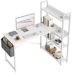 CubiCubi Petit bureau d'ordinateur en forme de L, 120 cm, avec étagères, bureau d'angle pour bureau à domicile, pour écrire, avec sac de rangement, blanc