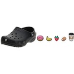 Crocs Unisex Classic Clogs, Black, UK M16/W17 Shoe Charm 5-Pack | Personalize with Jibbitz, Breakfast, One Size
