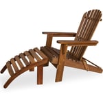 Chaise longue transat Adirondack en bois d'acacia avec repose-pieds Bain de soleil Siège de jardin pliable Extérieur balcon terrasse - Casaria