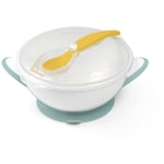 BabyOno Be Active Suction Bowl with Spoon spisesæt til børn Green/Yellow 6 m+ 2 stk.
