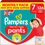Pampers Baby-Dry Nappy Pants, Size 7 (17Kg Plus) 126 Nappies, MONTHLY SAVING PAC