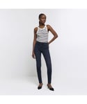 River Island Womens Skinny Jeans Blue Dark Mid Rise Bum Sculpt Cotton - Size 8 Long