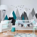 Ambiance Stickers Muraux Enfants Décoration Chambre Bébé - Autocollant Sticker Mural Adhesif Géant Montagnes Scandinaves Annuska - H60 x L90 cm