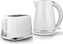 2 Slice Toaster Kettle 1.5L 3KW Jug White with Chrome Accents Tower Solitaire
