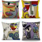Picasso Kuddfodral - Set om 4 | 45 x 45 cm | Broderad Bomullslinne | Skandinavisk Stil | Dekoration för Vardagsrum, Sovrum, Kontor och Fåtölj