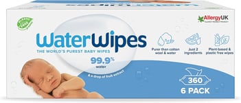 WaterWipes Original Plastic Free Baby Wipes, 360 Count 6 packs, 99.9% Water Wet