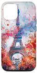 Coque pour iPhone 14 Pro Paris France Tour Eiffel Fleurs Aquarelle