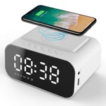 RuiXia Alarm Clock with Wireless Charging, Home Digital Clocks Radio Bluetooth Speaker with USB Port,Dual Alarm,3 Brightness Dimmable,TF-Card Player,Big Mirror LED Display for Bedroom Bedside Office