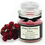 Personalised scented candle with the text of your choice Happy Birthday Merry Christmas - Happy Valentines Day - Congratulations Wedding Or any other message you would like Luxury with mini roses the