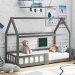 Lit cabane pour enfant DRIPEX 90 x 200 cm, lit en bois pour chambre d'enfant, sommier à lattes gris (sans matelas)