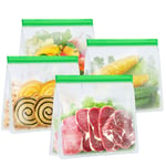 Reusable Storage Bags-Extra Thick Leakproof Silicone and Plastic Free Ziplock Lunch Bags Food Storage Freezer Safe/Produce Bags/Food Storage Bag/reuseable Bag BPA Free/Sandwich Bags (4PACK)