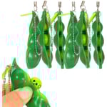 6 st Squeeze Beans Nyckelring Fidget Leksaker Squishy Pea Pod Stressleksak Ge Barnen Kul Minska Ångest och Stress