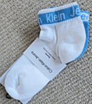 2 PAIRS - Mens CALVIN KLEIN Cushioned Quarter Trainer Socks Aqua Blue White CK2