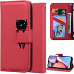 DodoBuy Case for Samsung Galaxy S21, Cartoon Animal Pattern Magnetic Flip Protection Cover Wallet PU Leather Bag Holder Stand with Card Slots - Red Cat