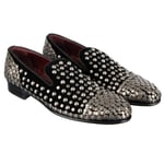 DOLCE & GABBANA Studded Velvet Loafer Shoes MILANO Black Silver 43 US 10 08614