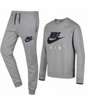Nike Mens Tracksuit - Sweatshirt and Joggers in Grey Textile - Size X-Large