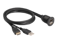 Delock - HDMI / USB extension cable - USB, HDMI hane till USB, HDMI hona - 1 m - svart - 4K60Hz (3840 x 2160) stöd