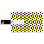 16G USB Flash Drives Credit Card Shape Yellow and White Memory Stick Bank Card Style Old Fashioned Checkered Pattern Black Lines Geometrical Squares Decorative,Yellow White Black Waterproof Pen Thumb