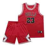 Jordan Bulls #23 Basketball Jersey Set for Boys, 2-Piece Basketball Performance Tank Top and Shorts Set, Embroidery Jersey (S-3XL)-red-S