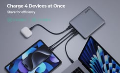 Aukey Powerbank 100W 20000Mah 3Xusb-C Pd 3.0, Automatisk, Ac, Cigarr Tändare, Svart