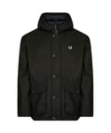 Fred Perry Mens Short Cotton Twill Parka Night Green Hooded Jacket - Size Small