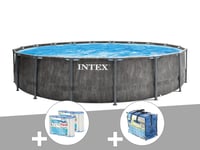 Kit piscine tubulaire Intex Baltik ronde 5,49 x 1,22 m + B?che ? bulles + 6 cartouches de filtration