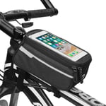 6 Inch Phone Holder Bike Bicycle Front Tube Bag Cycling Accessories Frame Waterproof Front Bags Cell Mobile Phone Case,Black