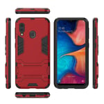 Mipcase Rugged Protective Back Cover for Samsung Galaxy A20e, Multifunctional Trible Layer Phone Case Slim Cover Rigid PC Shell + soft Rubber TPU Bumper + Elastic Air Bag with Invisible Support (Red)