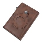 Pop Up Läderkorthållare med Inbyggd Hållare för AirTag - Mörkbrun