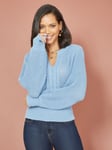 Yumi Balloon Sleeve Cable Knit Jumper, Blue