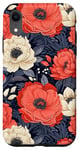 Coque pour iPhone XR Fleurs corail et bleu marine