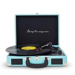 PRIXTON - Vintage Vinyl Turntable, Vinyl Player and Music Player via Bluetooth and USB, 2 Built-In Speakers, Turntable Case, Colour Blue | VC400